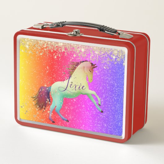 Lunch Box Glittery Rainbow Unicorn Personnalisé (Devant)