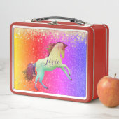 Lunch Box Glittery Rainbow Unicorn Personnalisé (En situation)