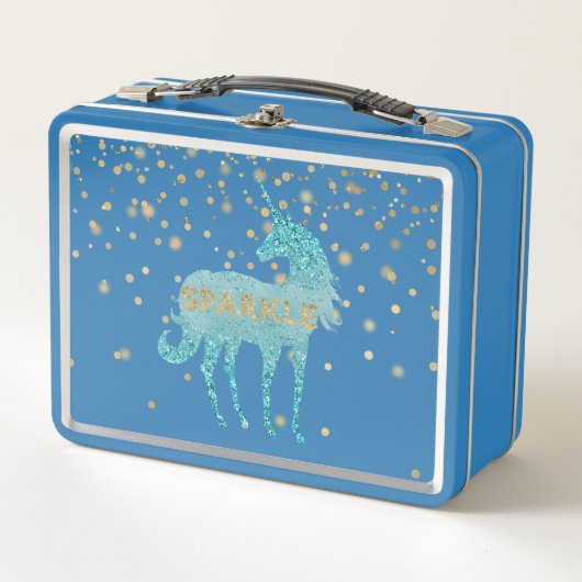 Lunch Box Glitzy Aqua Sparkle Unicorn (Devant)