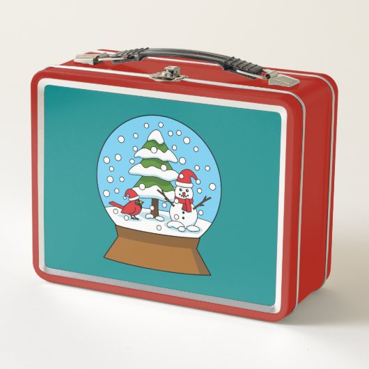 Lunch Box Globe de neige avec le cardinal Snowman et Pine Tr (Devant)