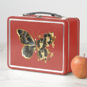Lunch Box Gold flower Butterfly with Black Orchid (En situation)