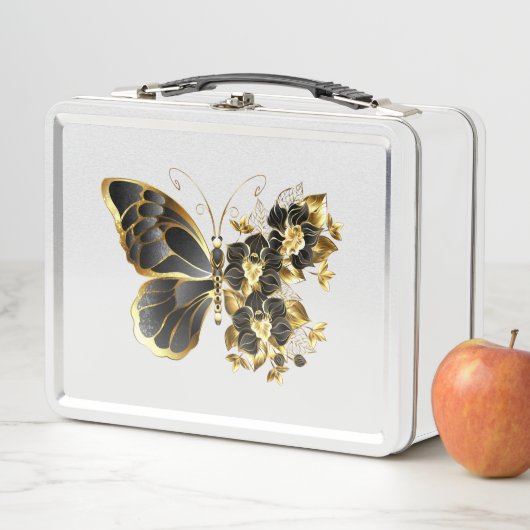 Lunch Box Gold flower Butterfly with Black Orchid (En situation)