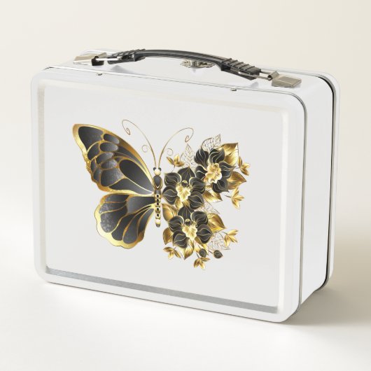 Lunch Box Gold flower Butterfly with Black Orchid (Dos)
