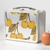 Lunch Box Golden Metallic Cherries Pattern (En situation)
