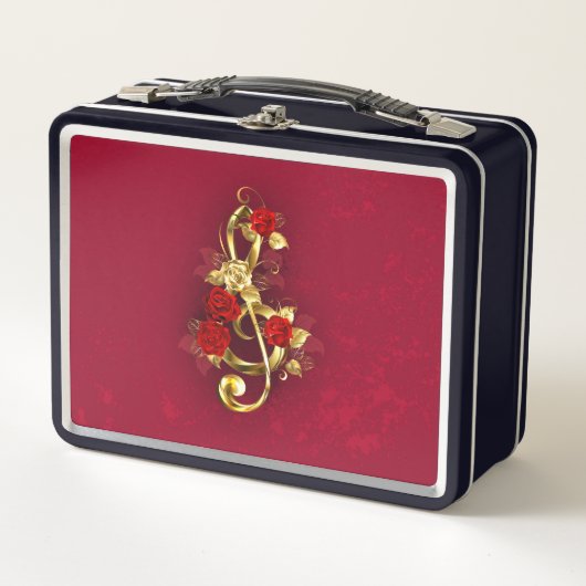 Lunch Box Golden Treble Clef avec fleurs Roses (Devant)