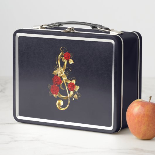 Lunch Box Golden Treble Clef avec fleurs Roses (En situation)
