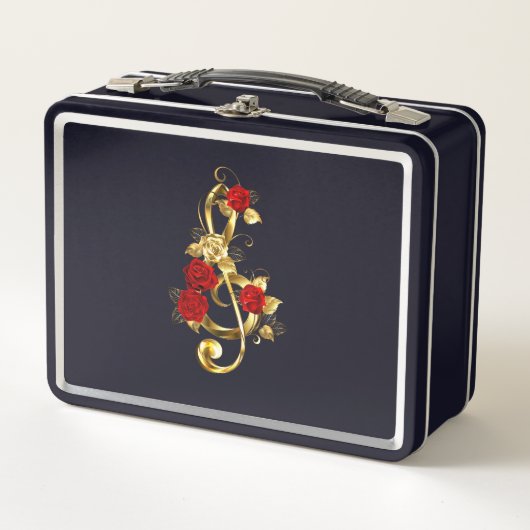 Lunch Box Golden Treble Clef avec fleurs Roses (Devant)