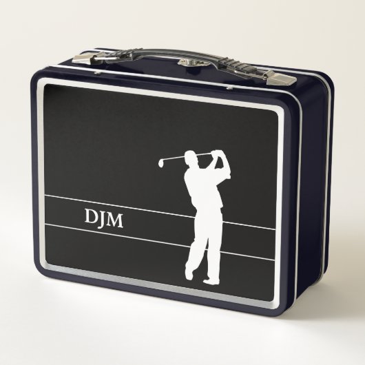 Lunch Box Golfeur en silhouette blanche monogramme sur noir (Dos)