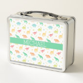 Lunch Box Green Blue Dinosaur Motif Nom personnalisé (Dos)