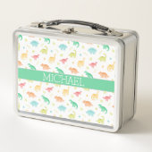 Lunch Box Green Blue Dinosaur Motif Nom personnalisé (Devant)