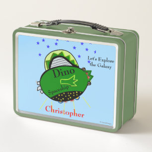 Lunch Box Green Dinosaur vaisseau spatial Yeux Brown Étoiles