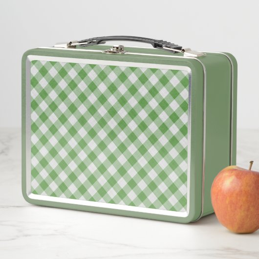 Lunch Box Green White En vichy Plaid À damiers Motif (En situation)