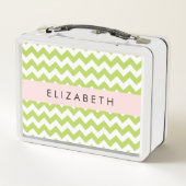 Lunch Box Green Zigzag, Green Chevron, Votre Nom (Dos)