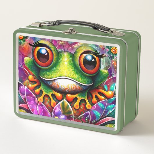 Lunch Box Grenouille Whimsical Peinture Abstraite Art Floral (Devant)