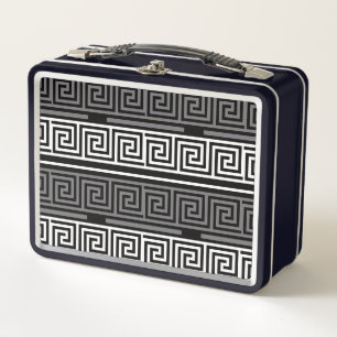 Lunch Box Gris Blanc Noir Clé grecque Fret Motif Design