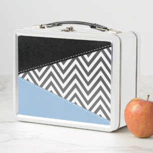Lunch Box Gris Zigzag, Gris Chevron, Motif Zigzag, Bleu
