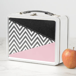 Lunch Box Gris Zigzag, Gris Chevron, Motif Zigzag, Rose