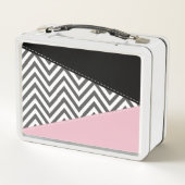 Lunch Box Gris Zigzag, Gris Chevron, Motif Zigzag, Rose (Dos)
