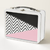 Lunch Box Gris Zigzag, Gris Chevron, Motif Zigzag, Rose (Devant)