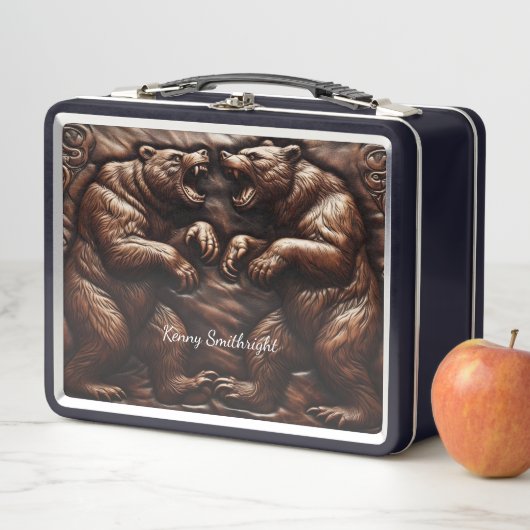 Lunch Box Grizzli en cuir : puissance sauvage (En situation)