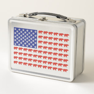 Lunch Box Grizzly Bear et un drapeau américain