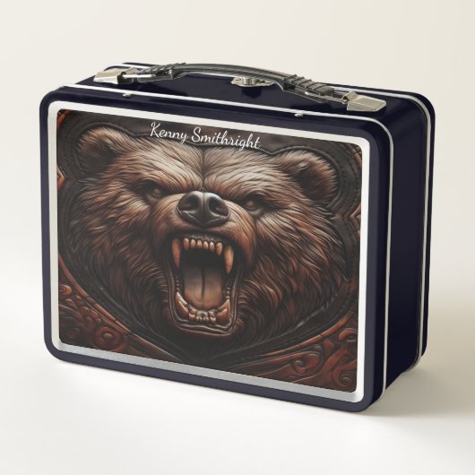 Lunch Box Grizzly de fer : puissance sculptée en cuir (Dos)