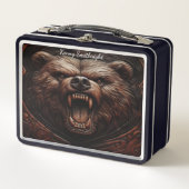 Lunch Box Grizzly de fer : puissance sculptée en cuir (Devant)