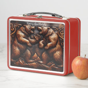 Lunch Box Grizzly en cuir sculpté en mouvement féroce