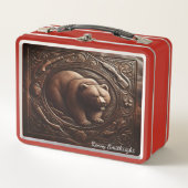 Lunch Box Grizzly rugissant : Force gravée en cuir (Devant)