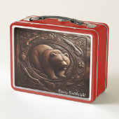 Lunch Box Grizzly rugissant : Force gravée en cuir (Dos)
