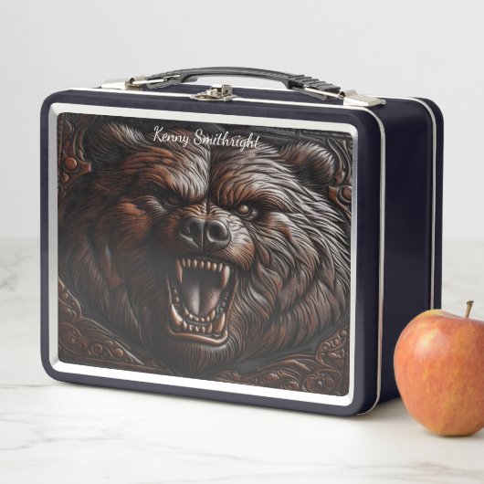 Lunch Box Grizzly torride sculpté en cuir (En situation)