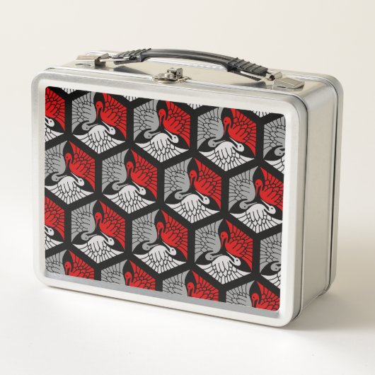Lunch Box Grues japonaises, rouge, gris / gris / noir (Devant)
