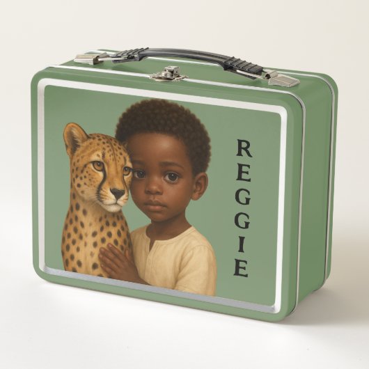 Lunch Box Guépard et garçon : lien du sauvage et de l'innoce (Devant)