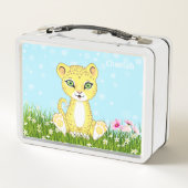 Lunch Box Guépard léopard mignon et heureux et fleurs (Dos)
