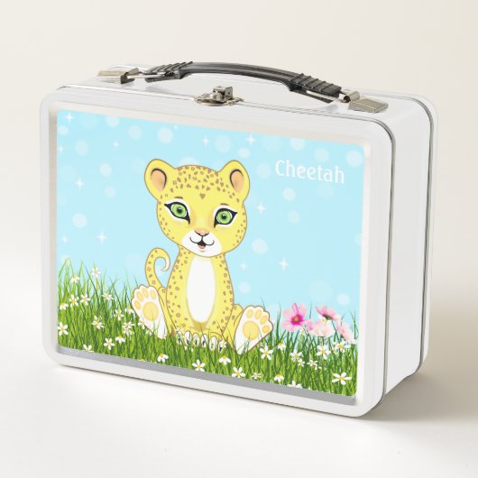 Lunch Box Guépard léopard mignon et heureux et fleurs (Devant)