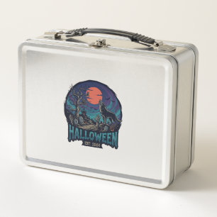 Lunch Box Halloween Est Hurlement Loup Lune Rouge Main Zombi
