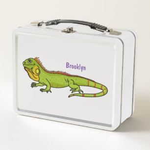 Lunch Box Happy green iguana cartoon