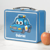 Lunch Box Happy Police Car, Boys, Personalized Blue  (En situation)