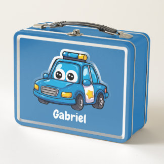 Lunch Box Happy Police Car, Boys, Personalized Blue 
