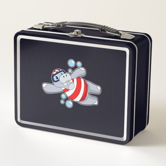 Lunch Box Hippo comme Plongeur avec lunettes de natation (Devant)