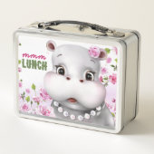 Lunch Box Hippo dans des perles Fille Florale Rose (Dos)