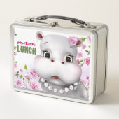 Lunch Box Hippo dans des perles Fille Florale Rose (Devant)