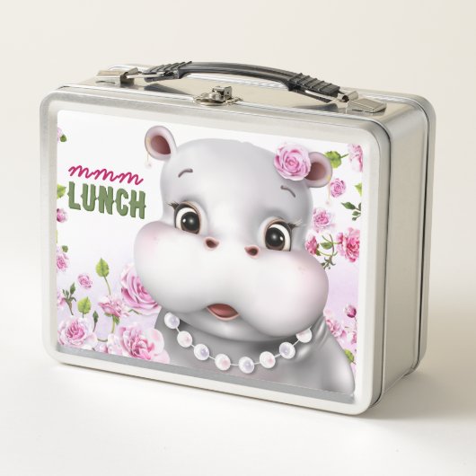 Lunch Box Hippo dans des perles Fille Florale Rose (Devant)