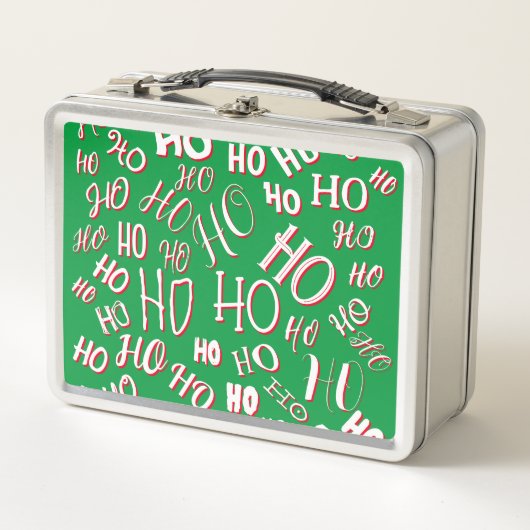 Lunch Box HO HO HO Texte de Noël motif blanc vert rouge (Devant)