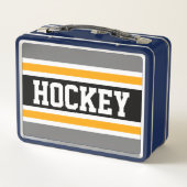 Lunch Box HOCKEY Grey Black White Yellow Stripes de course (Dos)