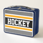 Lunch Box HOCKEY Grey Black White Yellow Stripes de course (Devant)