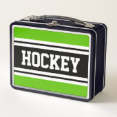 Lunch Box HOCKEY Sporty Black White Green Racing Stripes (Devant)
