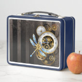 Lunch Box Horloge à vapeur avec libellule mécanique (En situation)