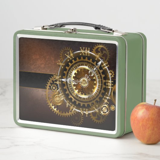 Lunch Box Horloge Steampunk avec des engrenages anciens (En situation)
