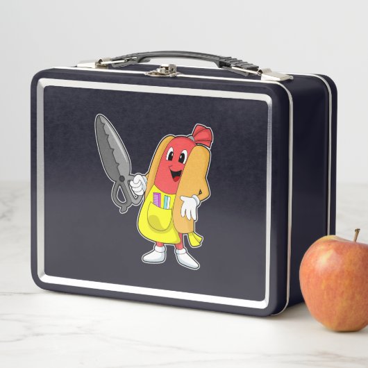 Lunch Box Hotdog comme coiffeur avec ciseaux (En situation)